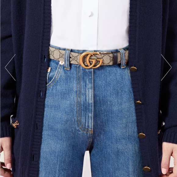 Gucci GG Marmont black gold tan reversible women’s belt - Picture 12 of 13